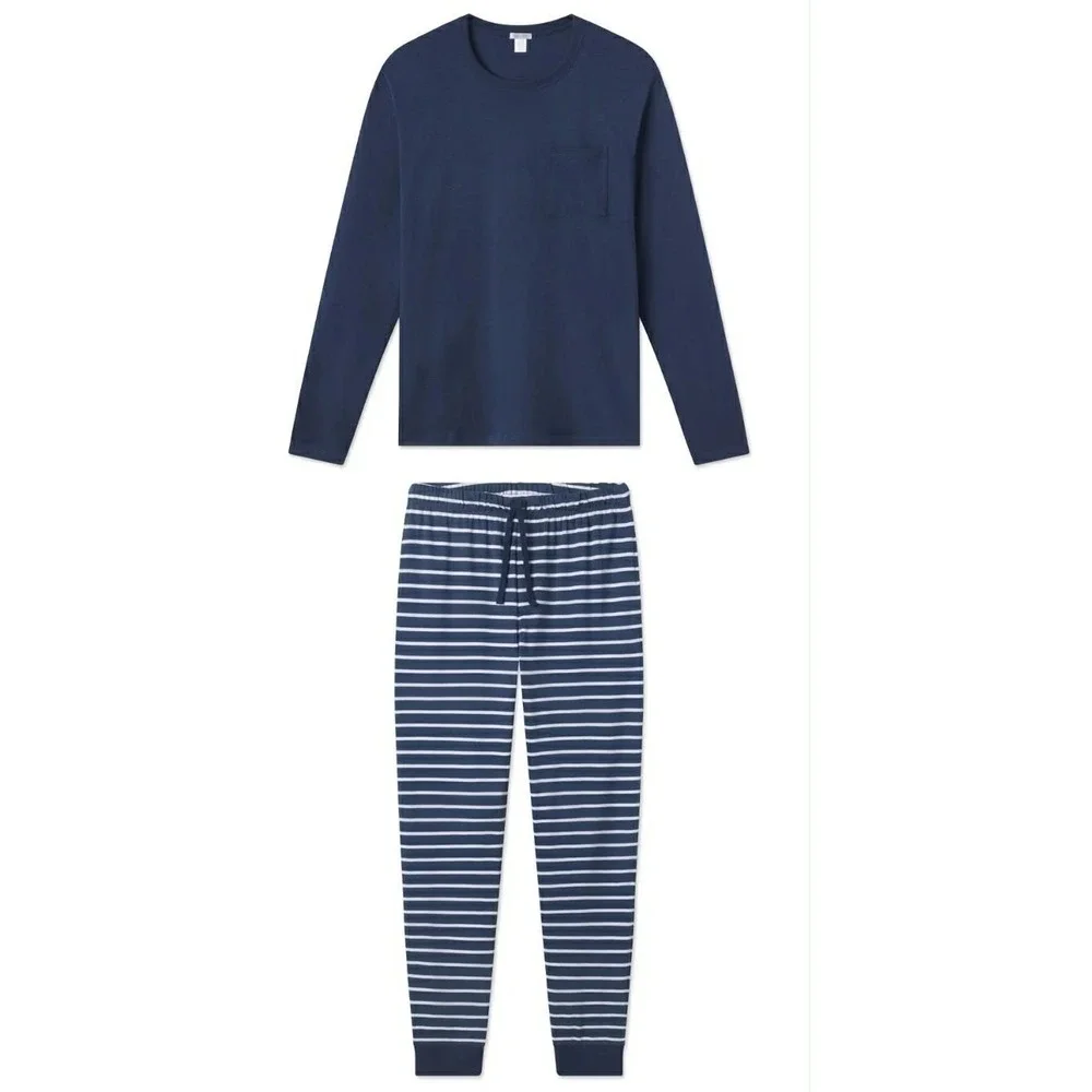 LAKE Men's Pima Pocket Long Pajama Set Navy Breton Stripe XXL NWT - Picture 1 of 5